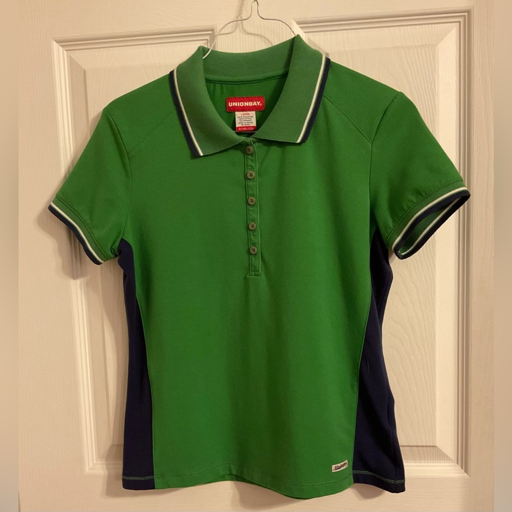 Navy and green polo shirt top M